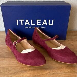 ITALEAU Women's Wine Suede Mary Jane Flats